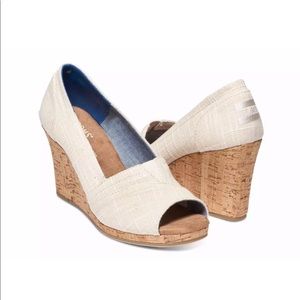 TOMS Natural Linen Cork Wedge Sandals Size 6.5
